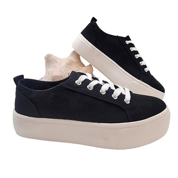 Soda Shoes - BUY ONE GET ONE FREE Soda Petal Lace up Platform Fashion Sneaker Black Size 6.5